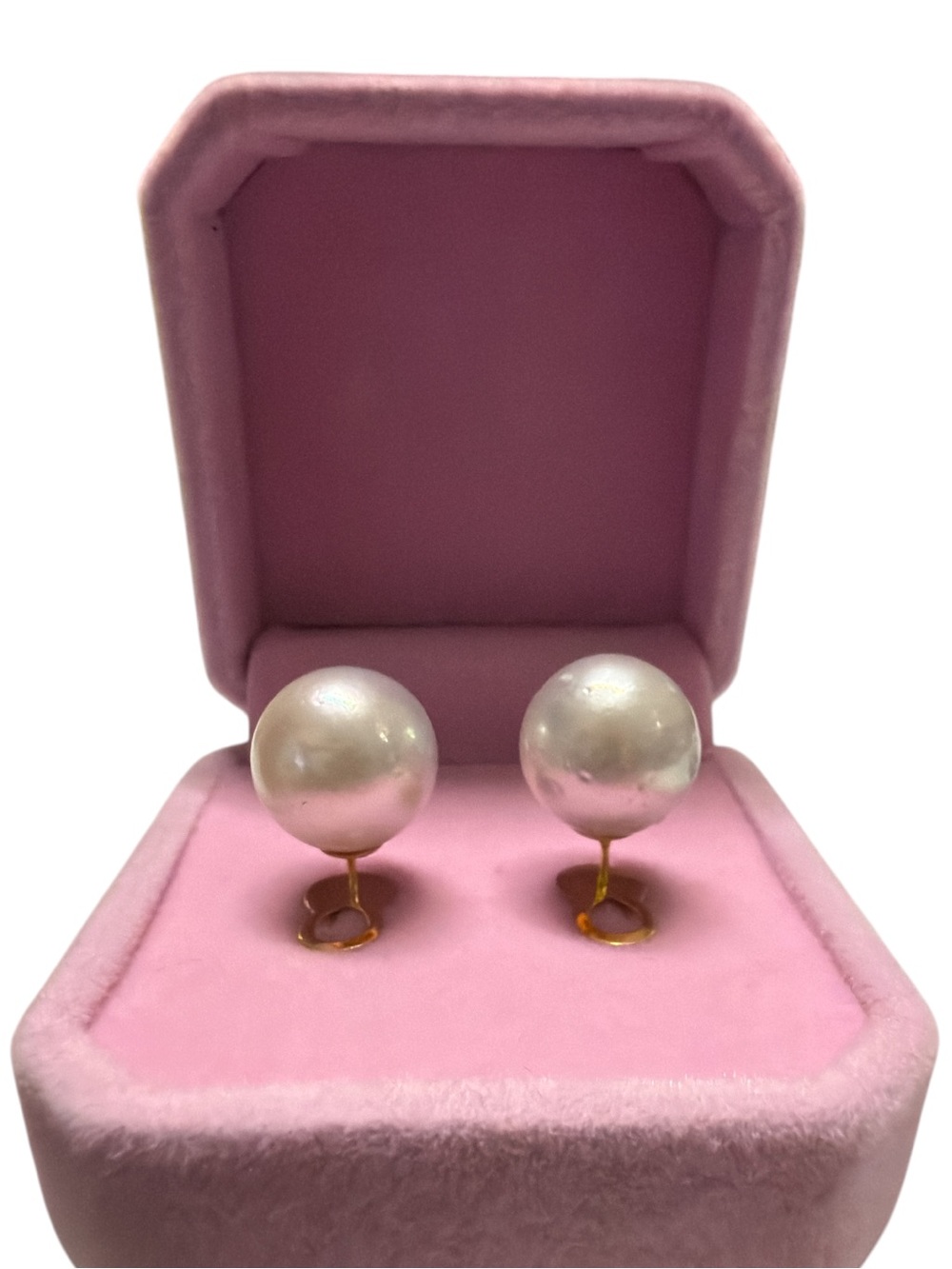 12.3-12.4mm South Sea Pearl Silvery White Stud Earrings 14k Gold Pawnable